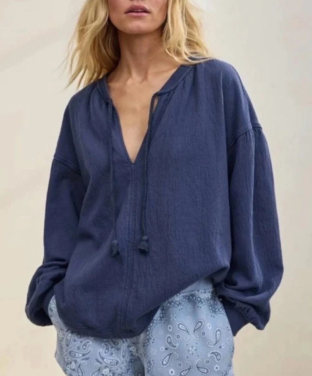 Aerie Easy Street Oversized Sweatshirt Size XL Blue Lounge Comfy Slouchy Cozy